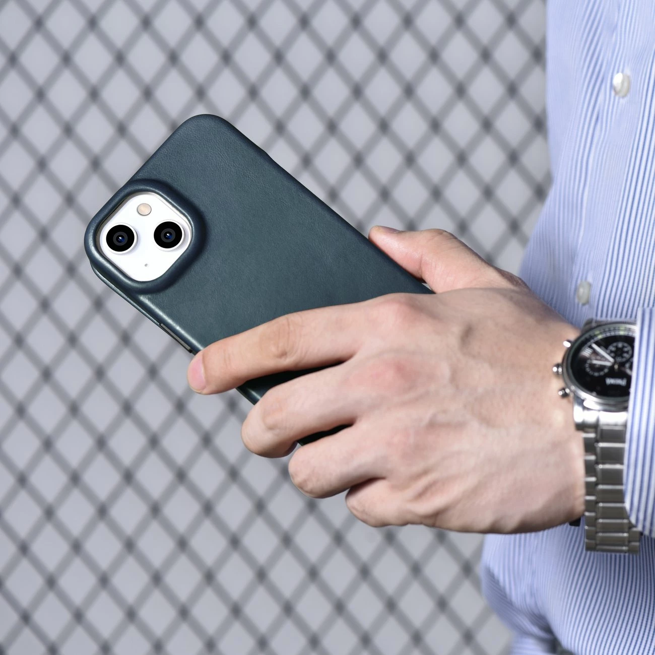 Mbështjellës iCarer Oil Wax Premium Leather Folio për iPhone 14 Plus, MagSafe, kaltër