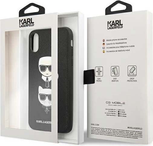 Mbështjellës Karl Lagerfeld Saffiano Karl&Choupette Head për iPhone XS Max, i zi