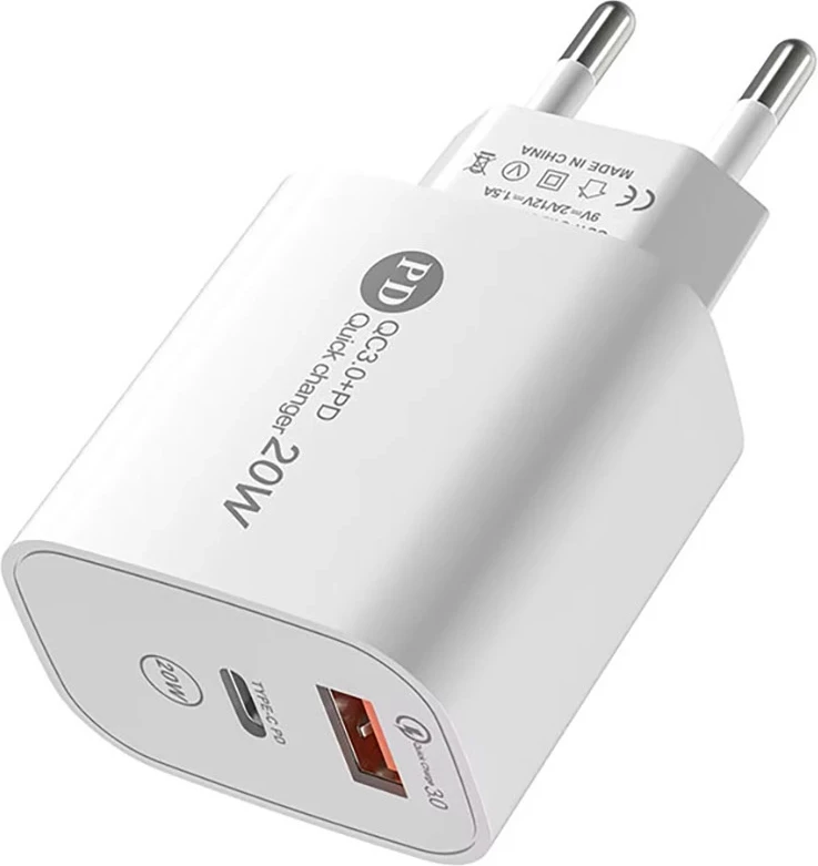 Karikues muri Hurtel A6MaxL, 20W, 2 porta USB-A + USB-C, me kabllo USB-C në Lightning 1m, Bardhë