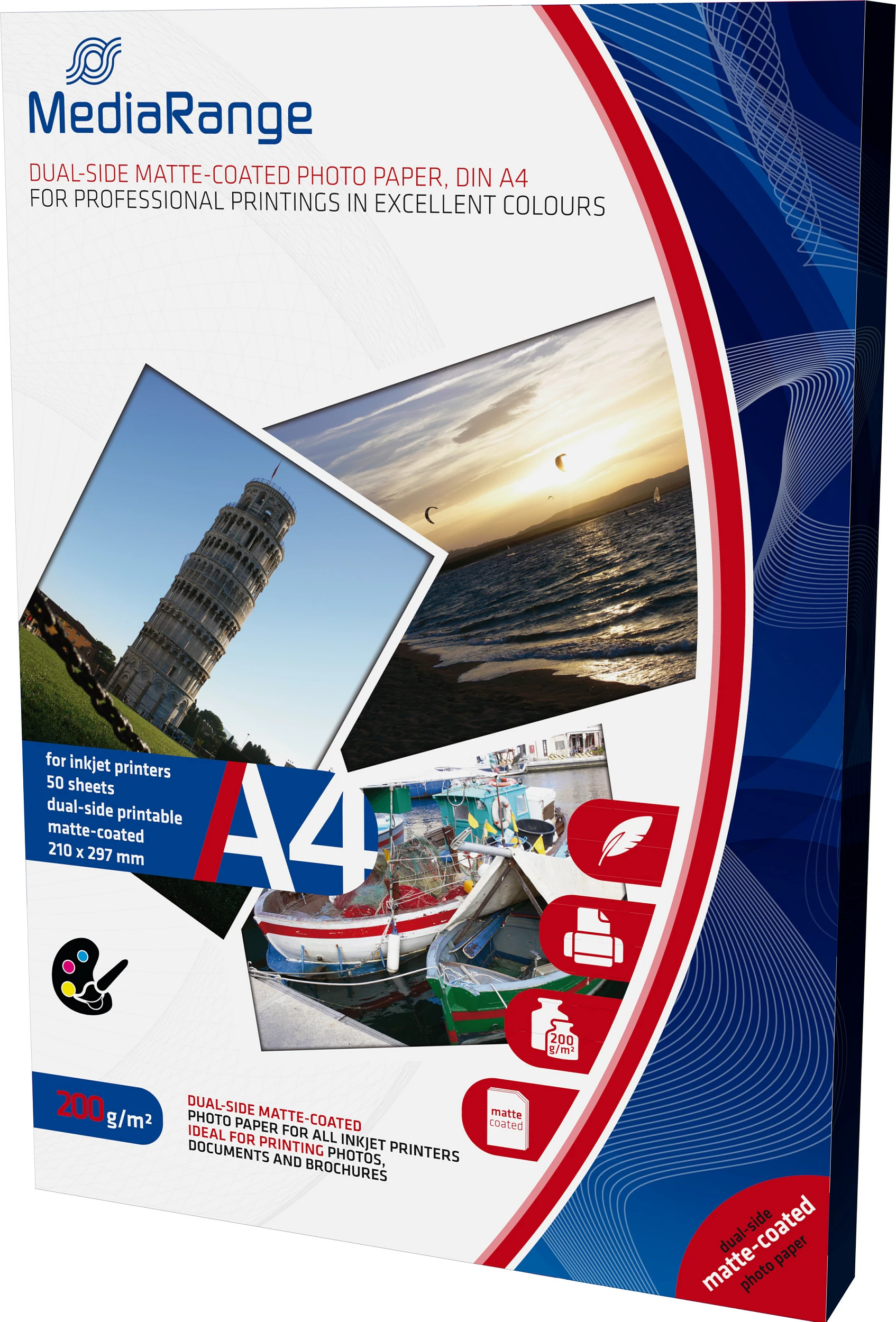 Fotopapir MediaRange MRINK102, A4, 200 g/m², mat, 50 fletë, i bardhë
