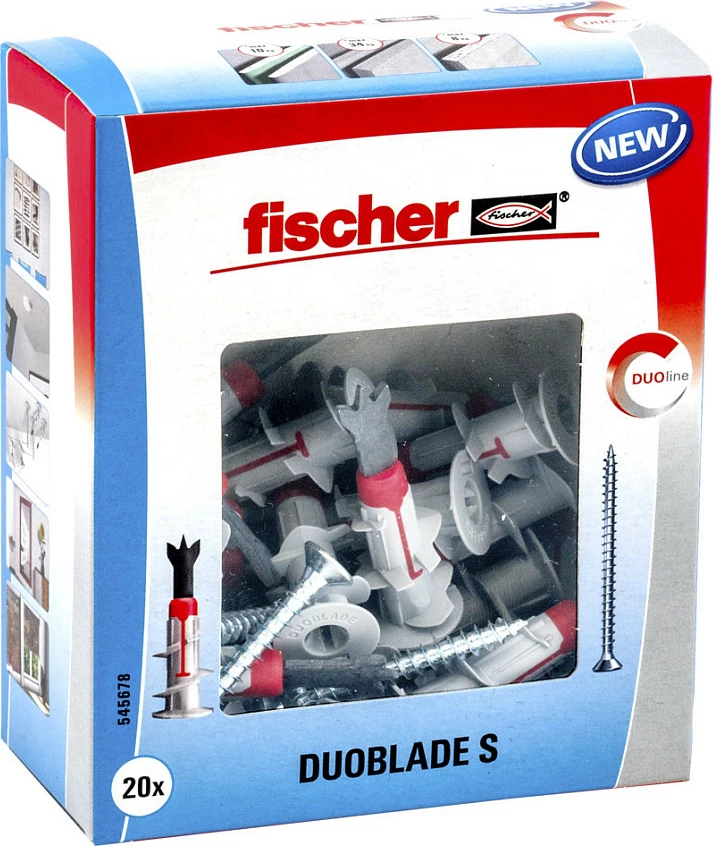 Dibel për gipskarton Fischer DUOBLADE S, 20 copë, me vida, gri/kuqe