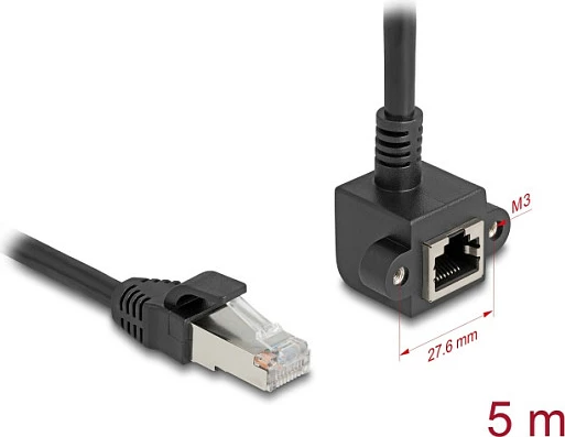 Kabllo rrjeti DeLOCK 81159 Cat6, RJ-45 mashkull në RJ-45 femër këndore, 5 m, e zezë