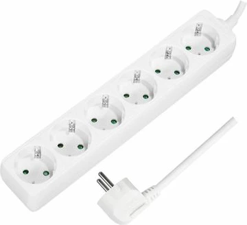 Kabllo vazhduese LogiLink, 6 priza, 1.5m, e bardhë 