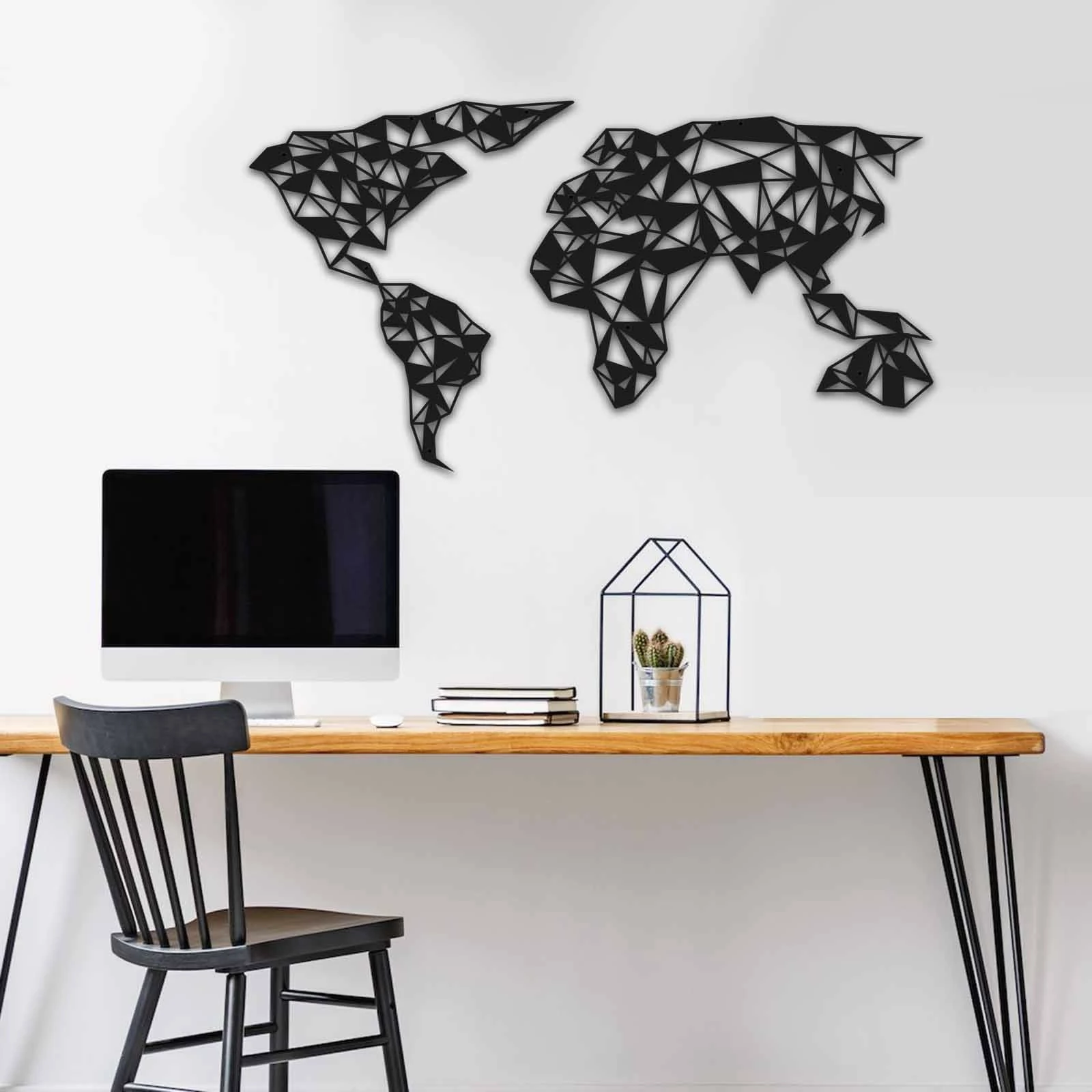 Aksesor dekorativ metalik për mur Wallity, MT - 018, ngjyrë e zezë, 87x47cm