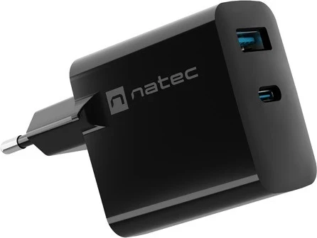Karikues Natec Ribera GaN 65W me USB-A dhe USB-C, ngjyrë e zezë