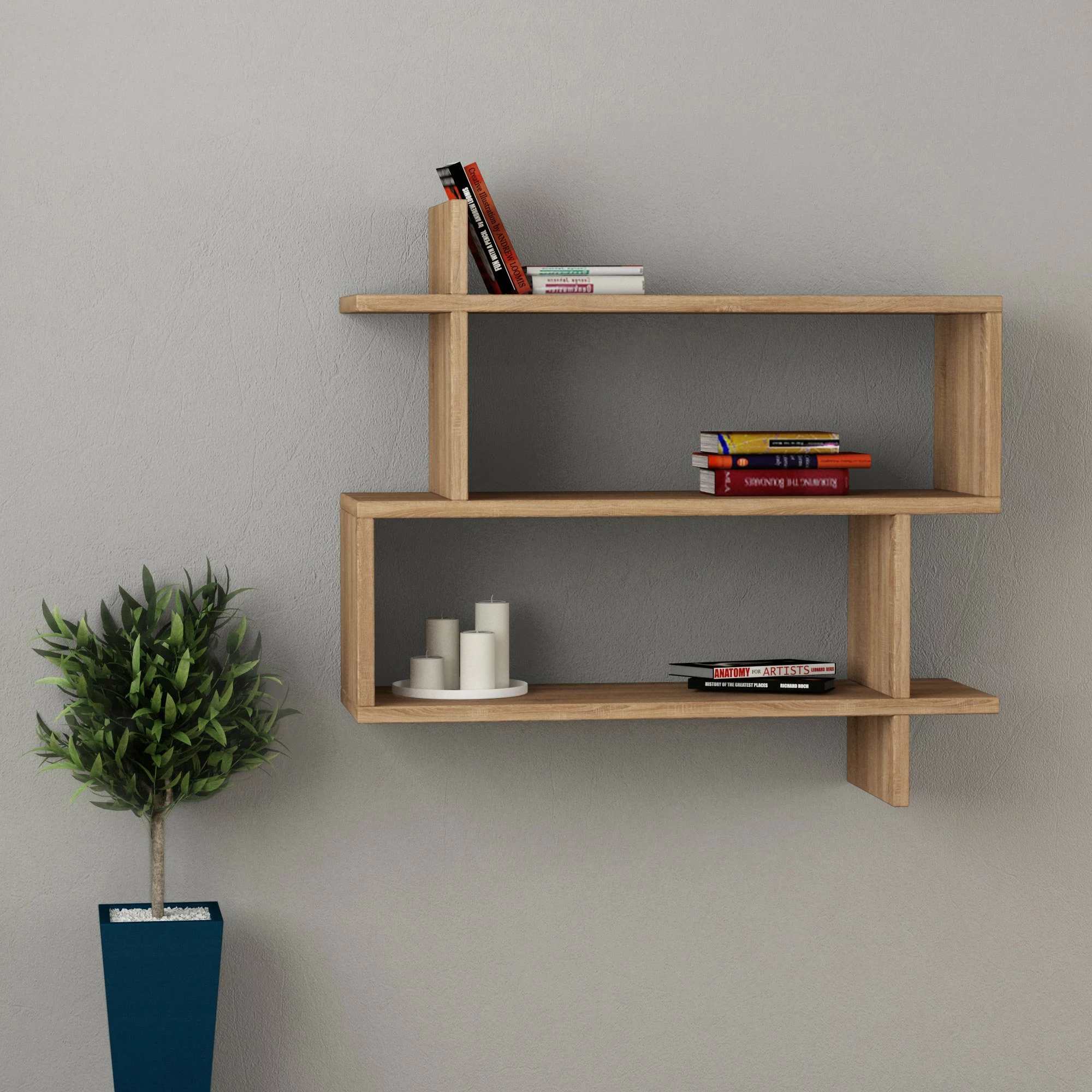 Raft muri, ngjyrë lisi, Skye Decor, Paralel