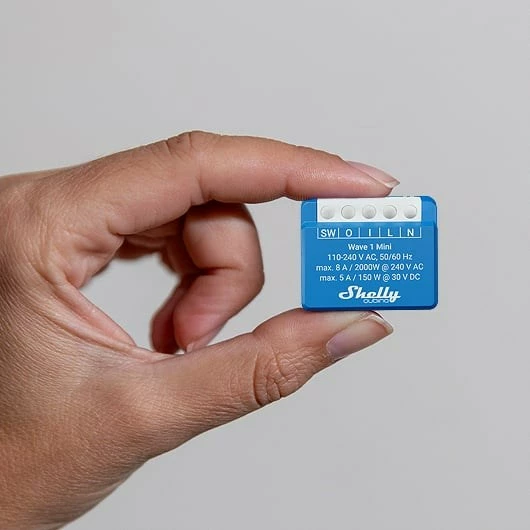 Smart switch Shelly Wave 1 Mini, wireless, plastikë, Blu