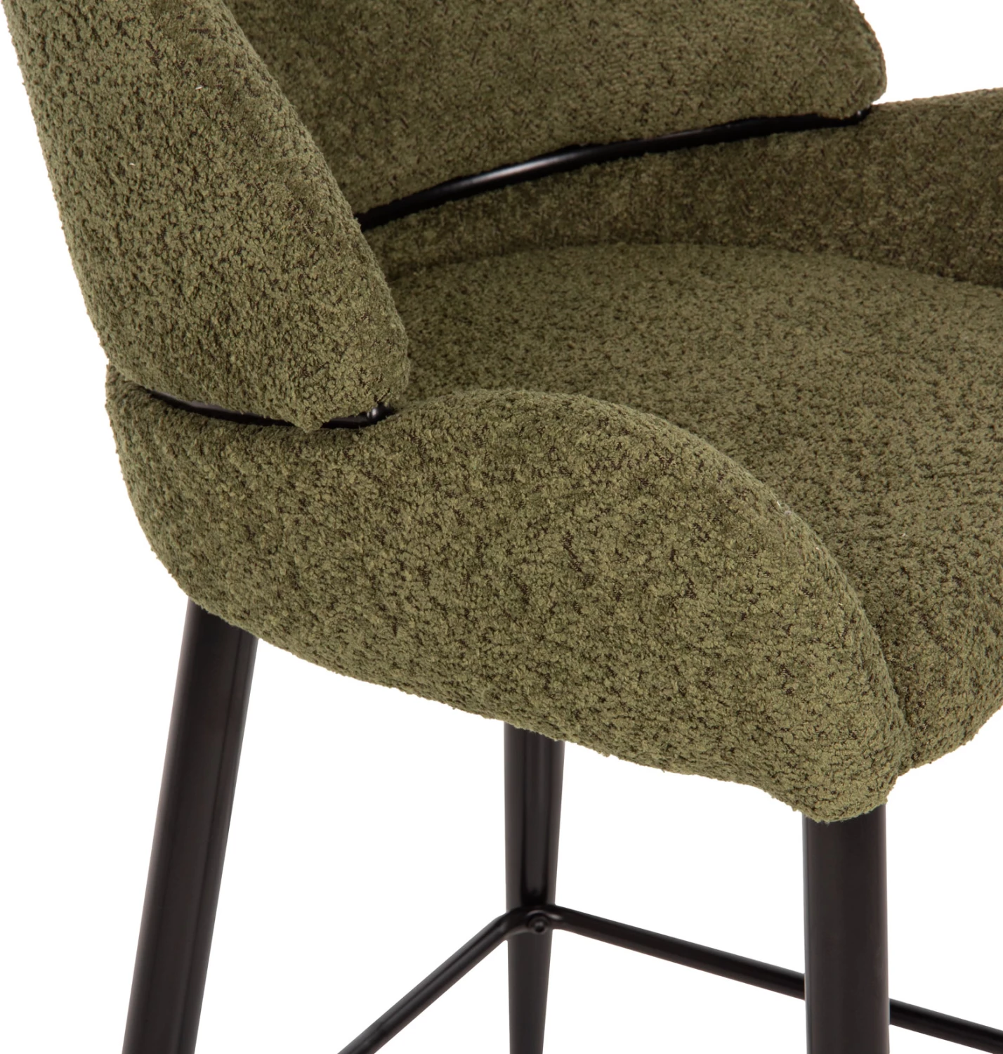 Karrige për bar, lartësi mesatare, FH8586.03, pëlhurë boucle jeshile, këmbë metali të zeza, 55x62x105H cm, set prej 2 copë