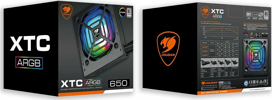 Furnizues energjie Cougar XTC ARGB 550W ATX 80 Plus (31XG055.0001P), e zezë