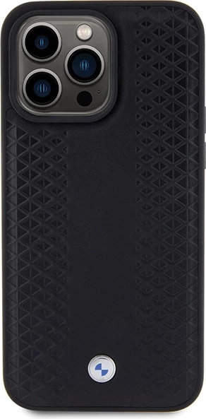 Mbështjellës BMW Leather Diamond Pattern për iPhone 15 Pro Max, i zi