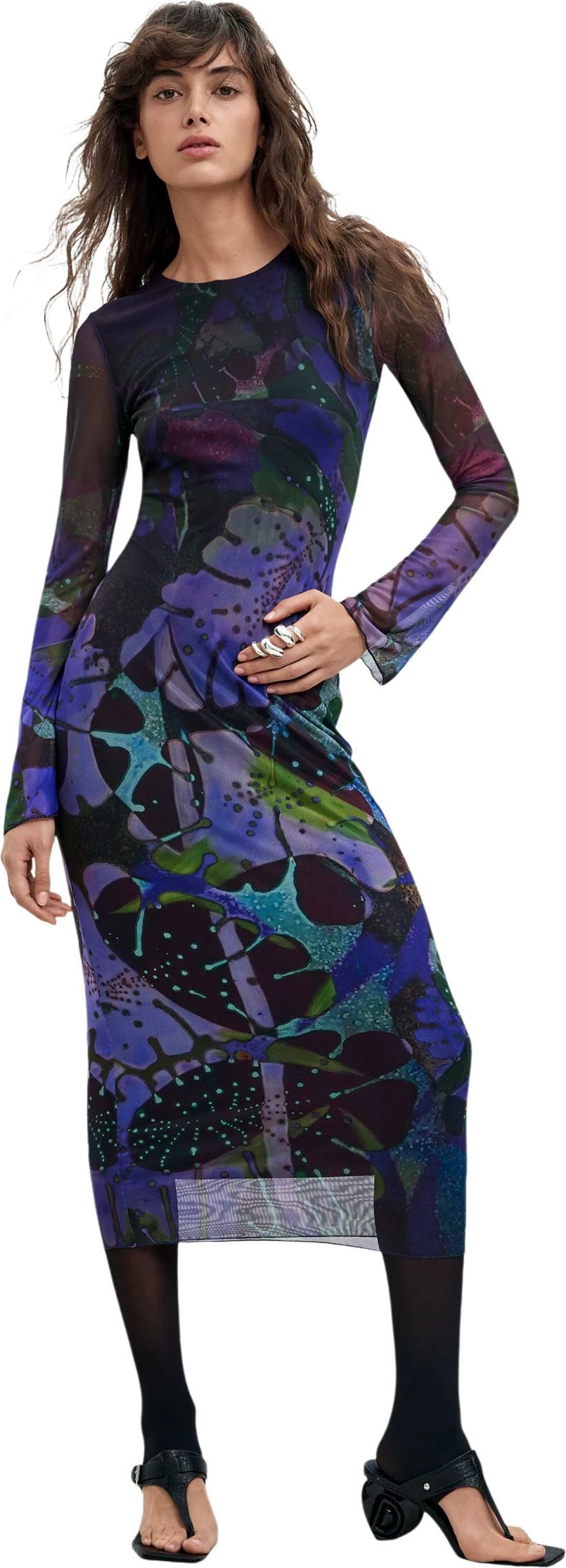 Fustan i gjatë Desigual VEST_LEAFS_LACROIX 26WWVK01 për femra, vjollcë