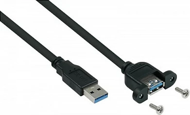 Kabllo zgjatëse USB 3.0 Kabelmeister A mashkull në A femër panel-mount, 2m, e zezë