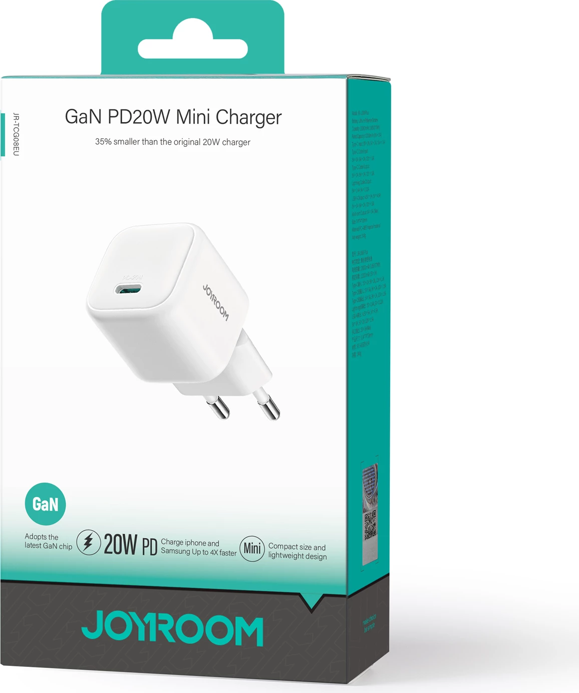 Karikues muri Joyroom JR-TCG08, GaN, 20W, USB-C, i bardhë