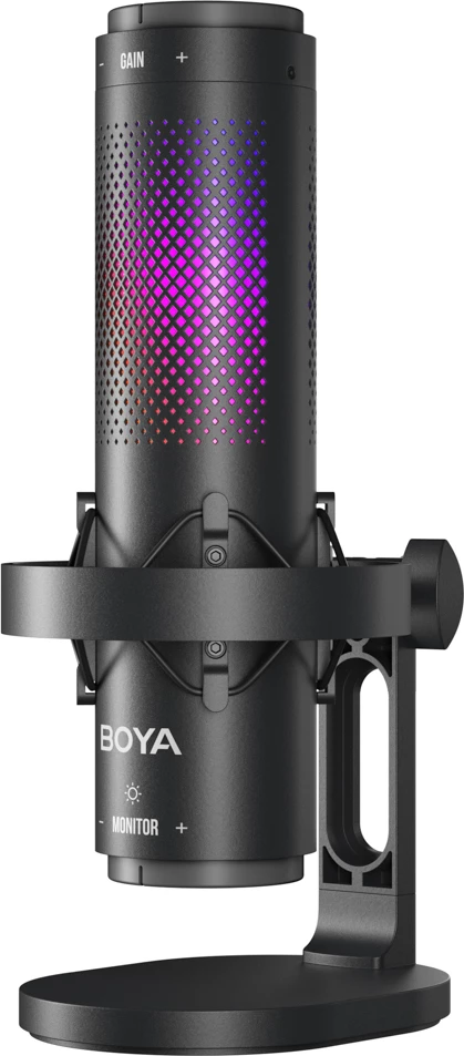 Mikrofon BOYA K9 me kabllo USB-C, 48 kHz 24-bit, RGB, me stendë tavoline dhe pop filter, i zi