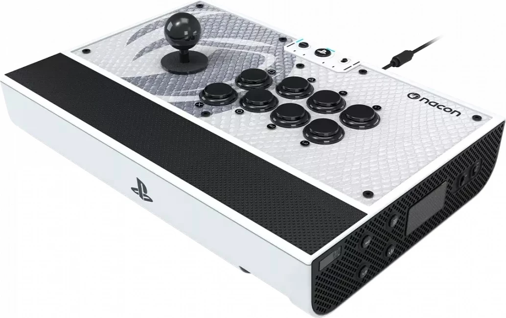 Arcade stick Nacon Daija për PS5, SANWA butona, USB-C, 3 m kabllo, bardhë/zi, set me 2 koka shkopi + vegla