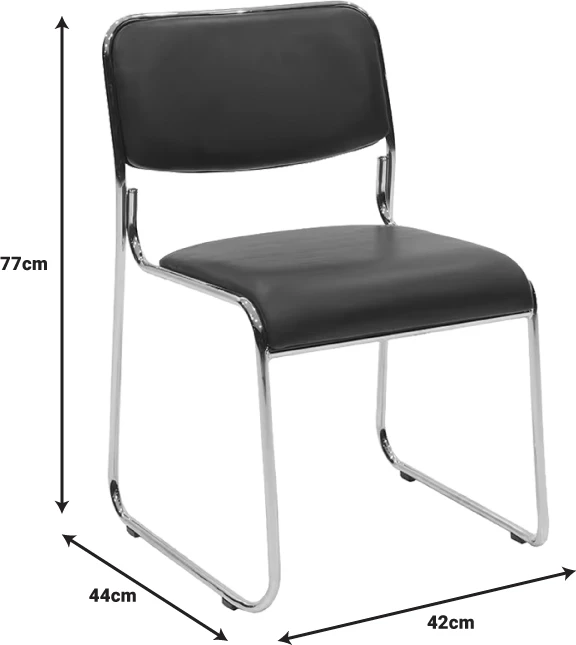 Karrige për mysafirë, e grumbullueshme, Randin, e zezë, këmbë kromi, 42x44x77cm