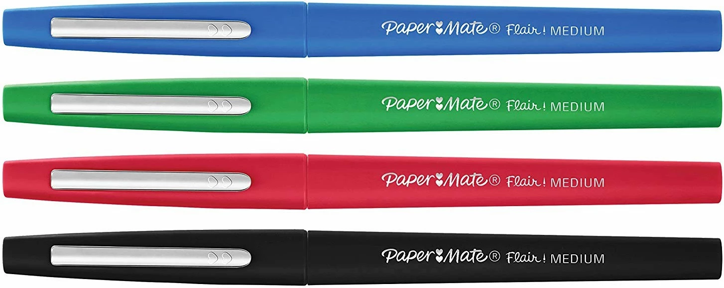 Set lapsa me majë të trashë PaperMate Flair 4 ngjyra, 1mm, zi, kaltër, gjelbër, kuqe