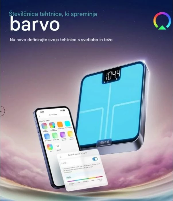 peshore inteligjente RENPHO Elis Chroma, Bluetooth, 13 matje trupi, ndriçim me ngjyra, blu