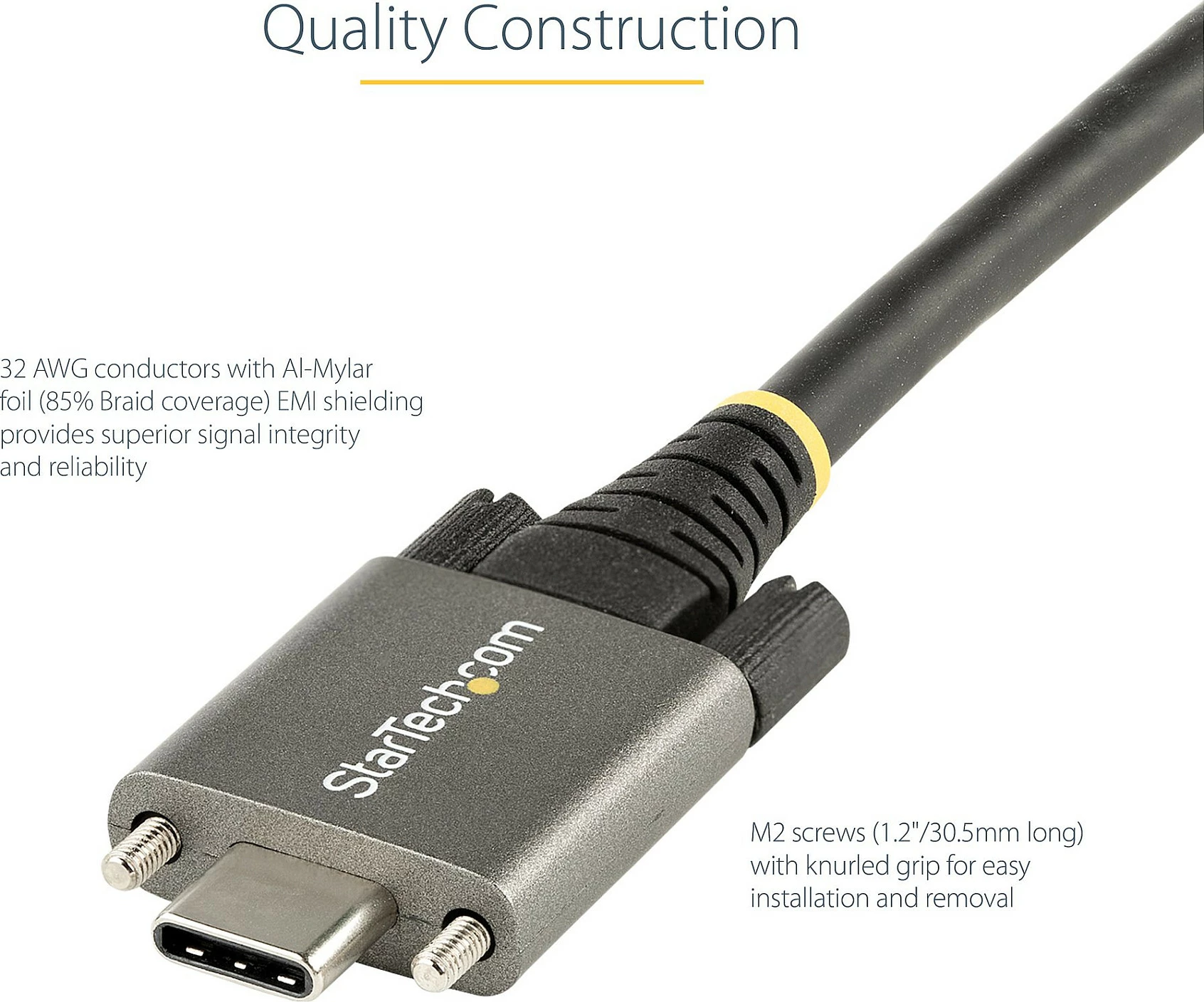 Kabllo USB-C StarTech 1m, USB 3.2 Gen 2 10Gbps, PD 100W (5A), DP Alt Mode, Screw Lock, e zezë/gri