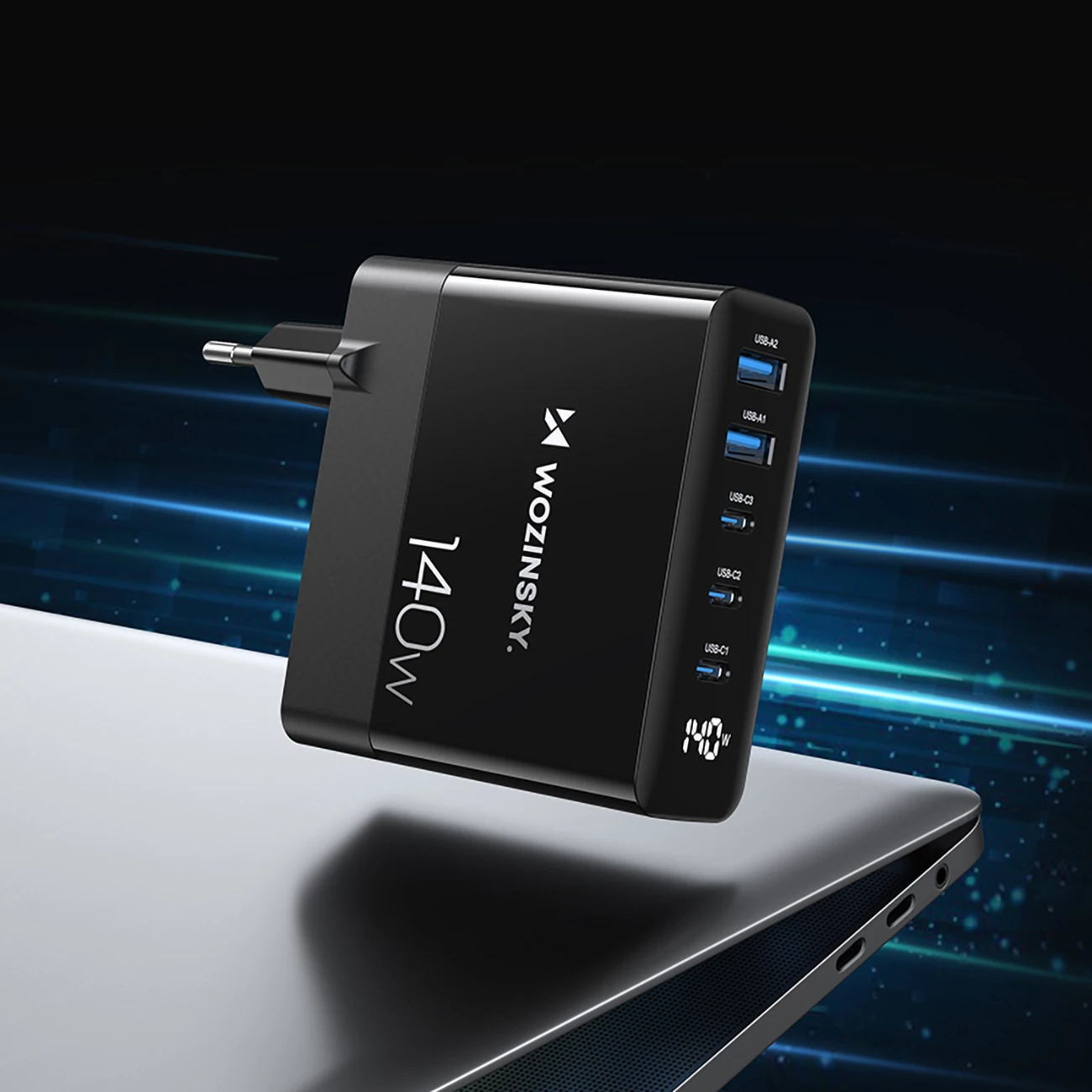 Karikues muri Wozinsky CGWCB, 140W, 3x USB-C, 2x USB-A, i zi