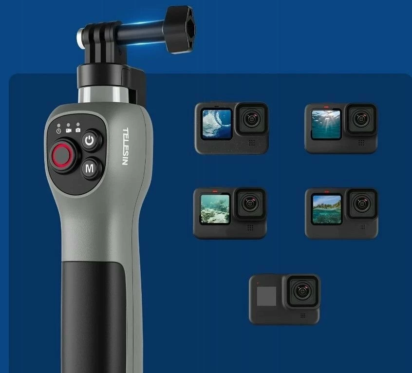 Selfie stick Telesin GP-WBT-001, waterproof IP68 30m, 25-85cm, me telekomandë, për GoPro HERO 13/12/11/10/9/MAX, zi/argjend