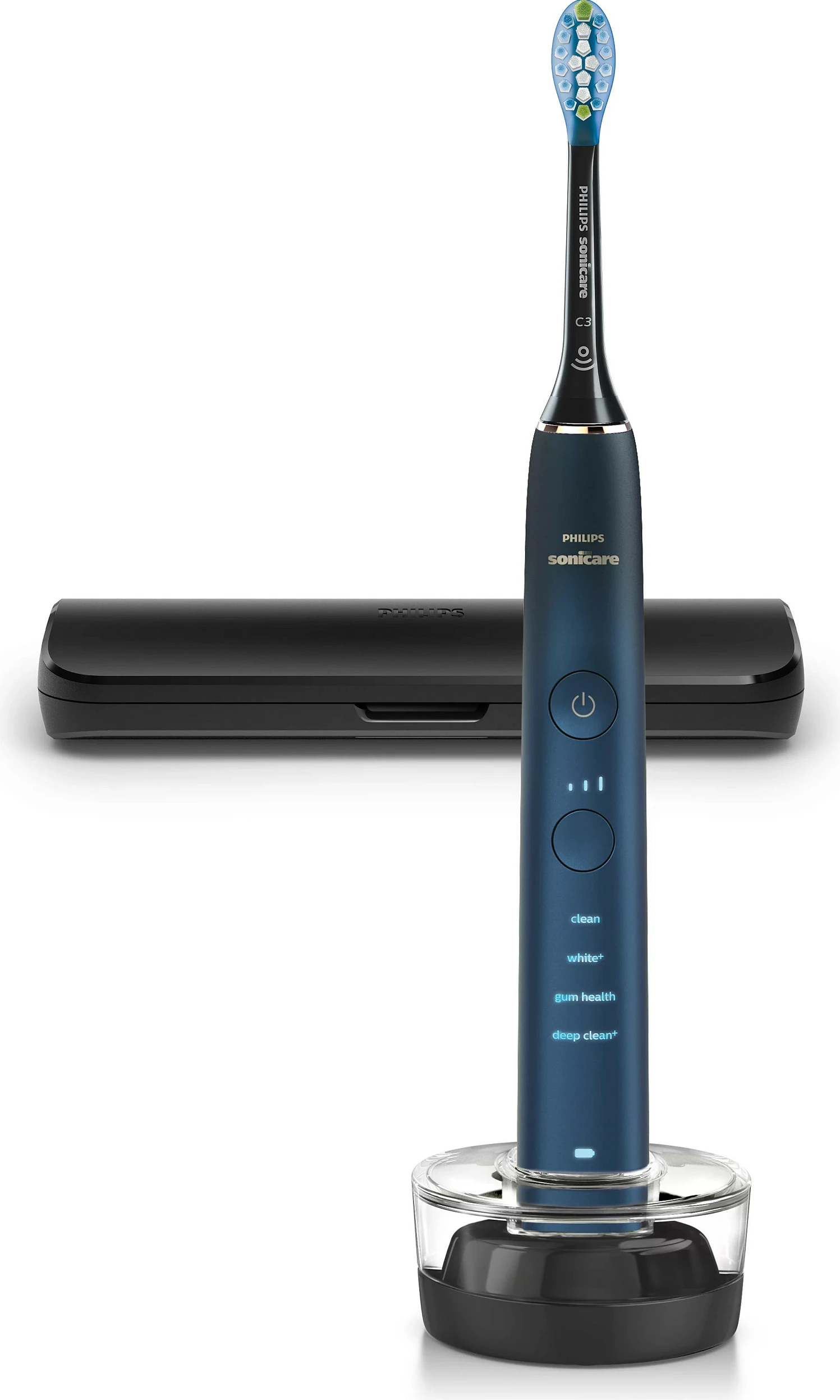 Furçë dhëmbësh elektrike Philips Sonicare DiamondClean 9000 HX9911/88, me bazë karikimi dhe kasë udhëtimi, blu e errët