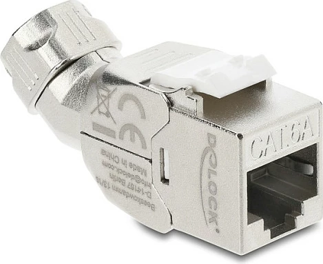 Modul Keystone DeLOCK RJ45 në LSA Cat6A, 45° i anuar, i mbrojtur, argjend/bardhë