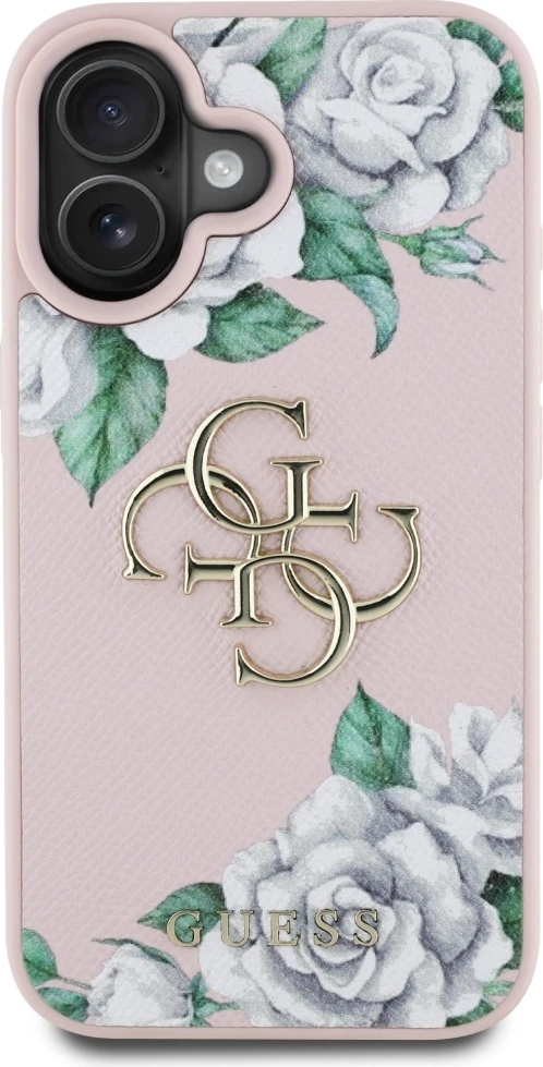 Mbështjellës Guess Grained Roses Big 4G logo për iPhone 16, Rozë
