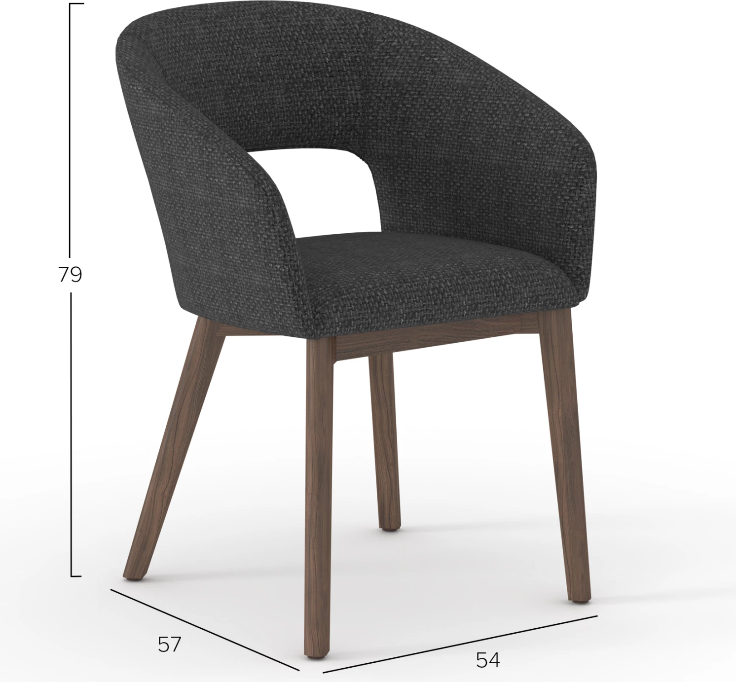 Karrige ngrënieje EMPIRE, material stof i errët, këmbë dru frashëri, ngjyrë arre, 55x56x78cm