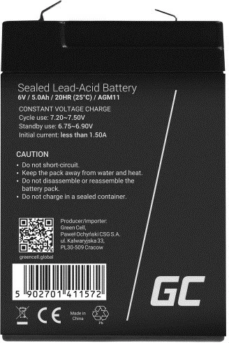 Bateri Green Cell AGM11 për UPS, (VRLA), 6V,  5Ah, e zezë
