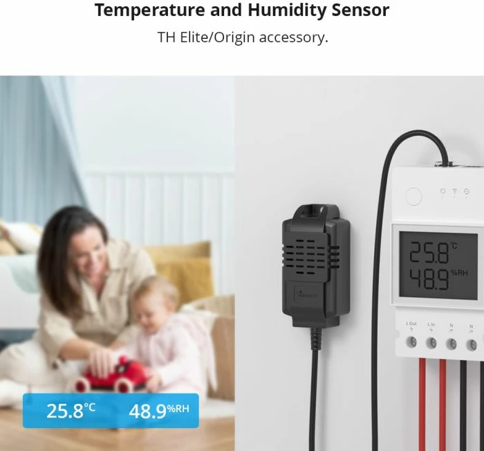 sensor temperature dhe lagështie SONOFF THS01, kabllo 50 cm, RJ9, i zi