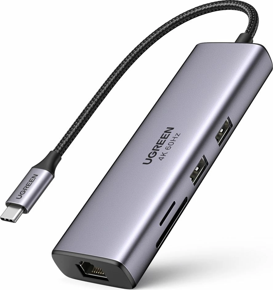Replikator portash USB-C Ugreen CM512 (60515) 10Gbps 7-në-1 me HDMI, LAN Gigabit, SD/microSD, PD, 2x USB-A, 3x USB-C, gri