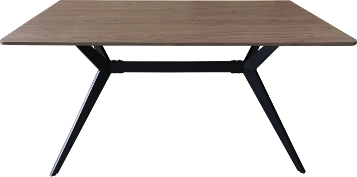 Tavolinë drejtkëndore Ezali, MDF ngjyrë arre, këmbë metalike të zeza, 140x80x75cm