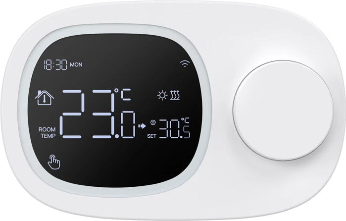 Termostat i mençur Wi‑Fi, Avatto WT598-1T1, ekran me ndriçim, programim javor 5+2/6+1/7, kontroll me aplikacion Tuya/Smart Life dhe zë, furnizim me rrymë ose 3x AAA