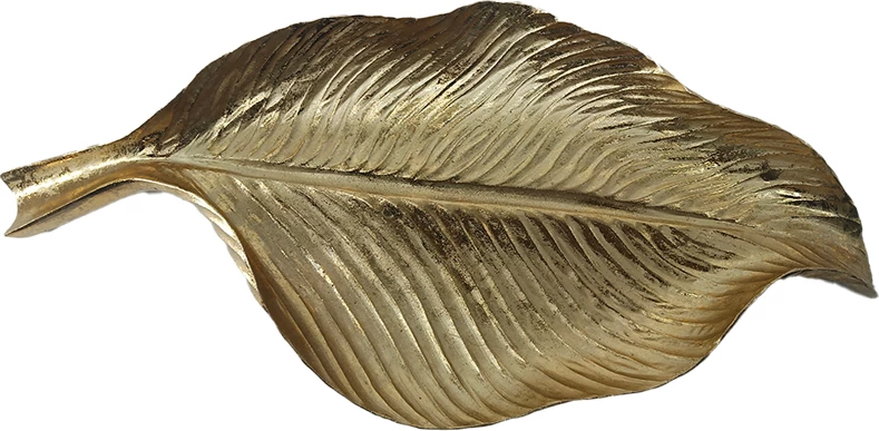 Pjatë dekorative WIND, formë gjethje, ngjyrë ari, 39x18x5 cm