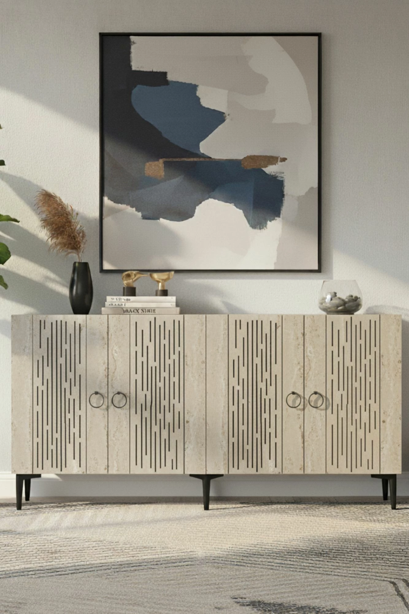 Konsol Skye Decor, Rain 150, e bardhë, travertin