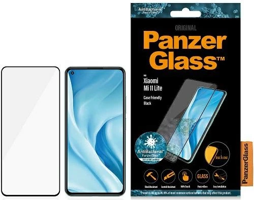 Xham mbrojtës PanzerGlass për Xiaomi Mi 11 Lite 5G, E2E, kornizë e zezë, antibakterial