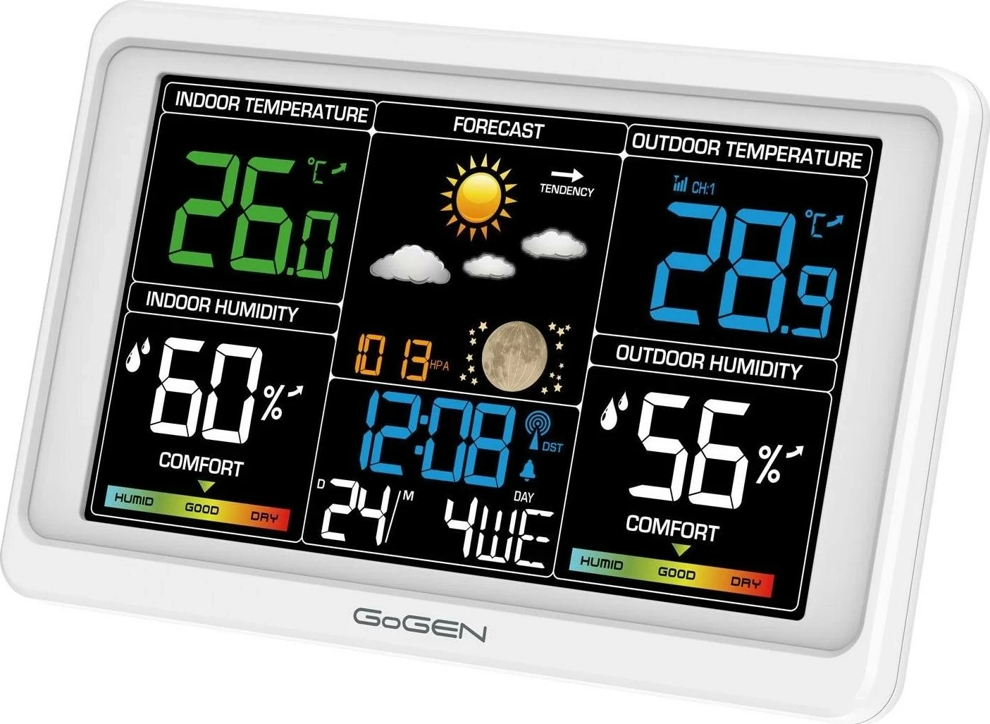Stacion moti GoGEN GOG-ME3350, ekran me ndriçim, alarm, sensor wireless, i bardhë