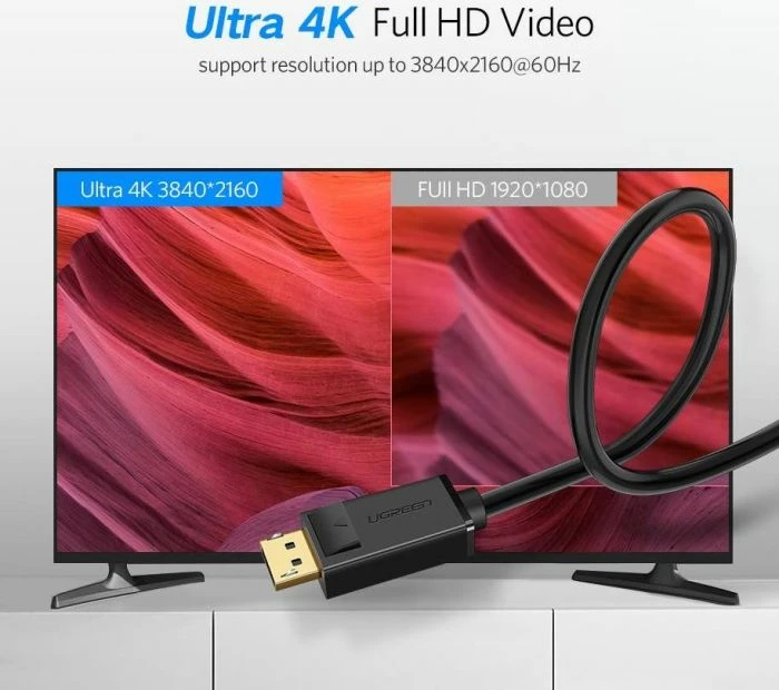 Kabllo DisplayPort UGREEN 10245, DP 1.2, 1.5 m, 4K@60Hz, mashkull-në-mashkull, e zezë, BOX