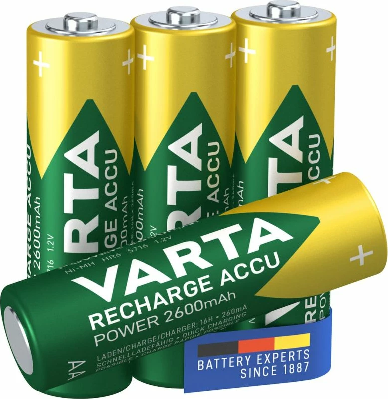 Bateri të rikarikueshme AA VARTA Ready2Use 2600mAh, set prej 4 copë, të gjelbra/arta