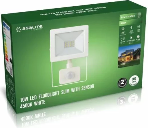 Reflektor LED ASALITE ASAL0291 Slim 10W 4500K 900 lm me sensor lëvizjeje, i bardhë