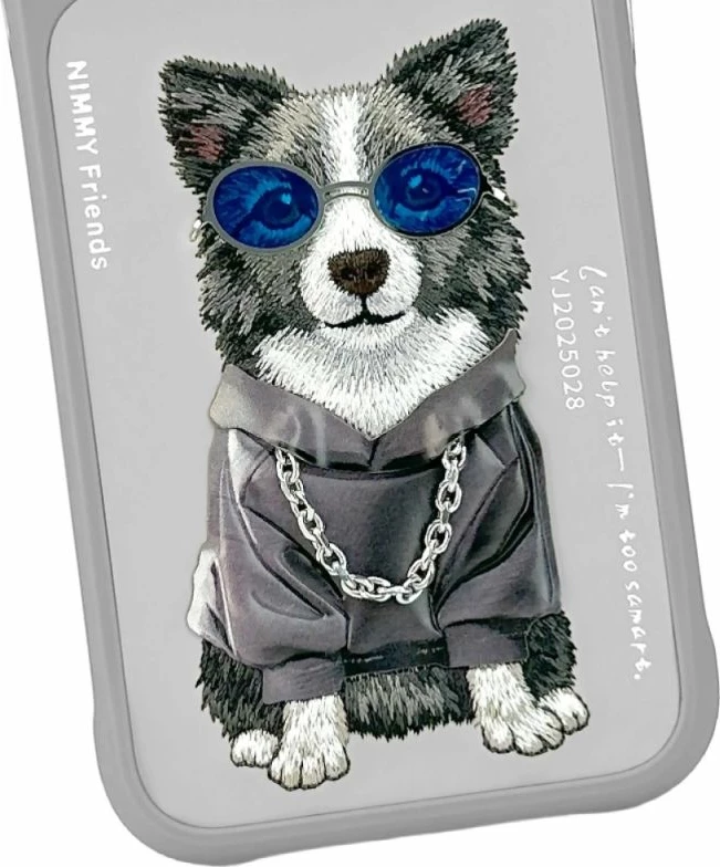 Kutia mbrojtëse Nimmy Glasses Cool Dog për iPhone 17 Pro, gri