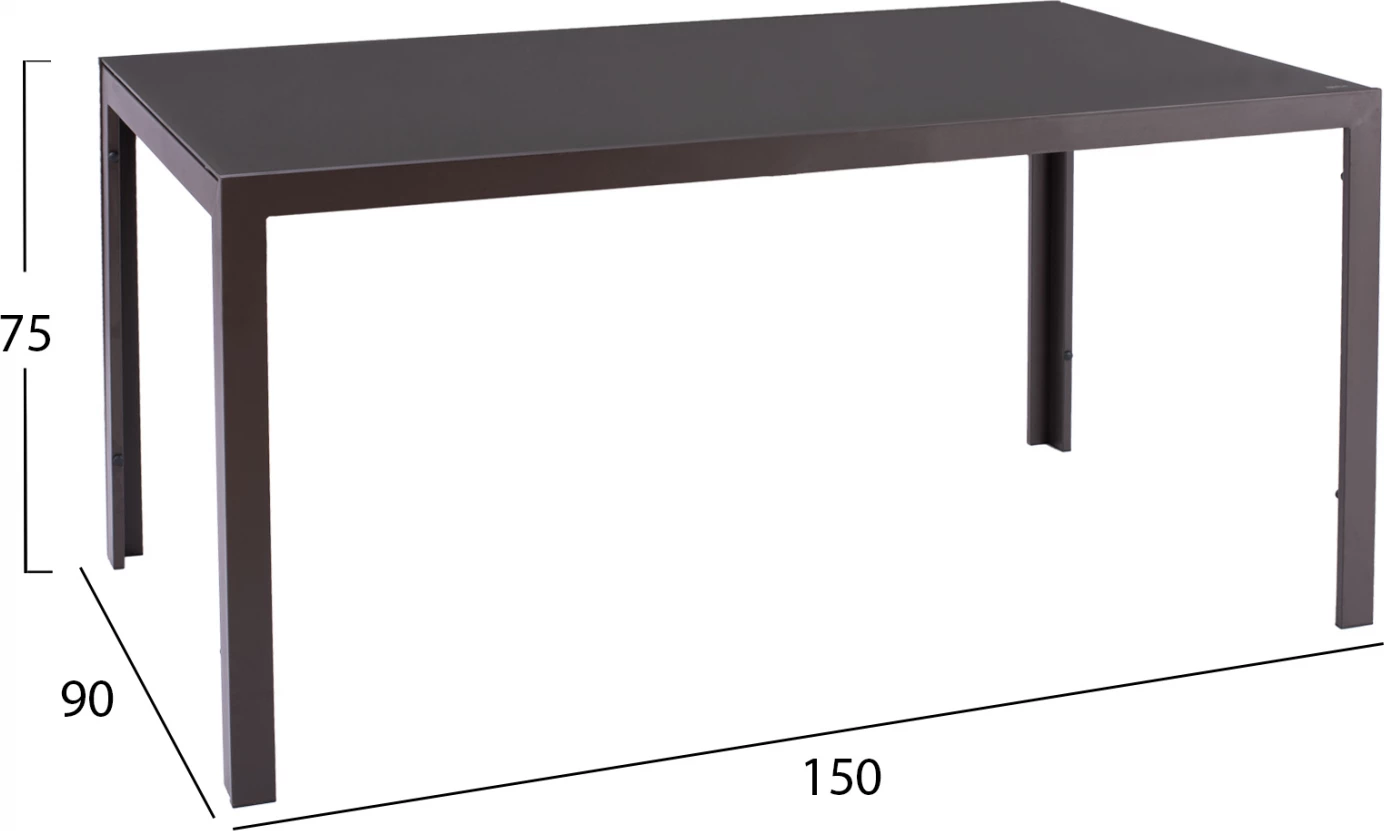 Tavolinë metalike ngjyrë kafe me xham kafe 150x90x75 cm FH5767.02 6