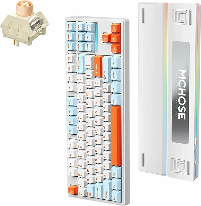 Tastierë mekanike gaming MCHOSE MC-K87 Icy Creamsicle (MC-K87-5), tri-mode USB-C/BT/2.4GHz, RGB, hot-swap, US layout, portokalli/bardhë
