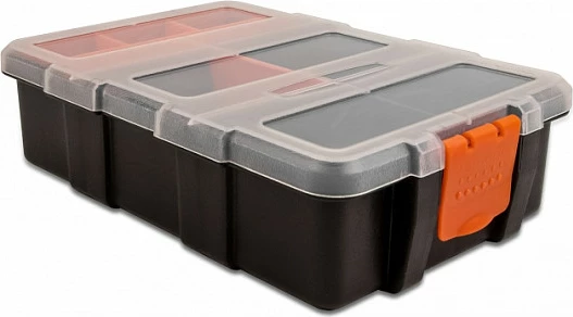 Kuti organizuese DeLOCK, 11 ndarje, 220 x 155 x 60 mm, zezë/portokalli