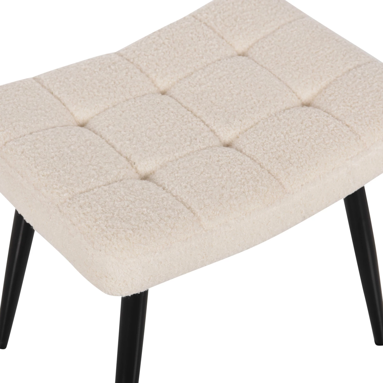 Fotel CRAWLEY me tabure, stof boucle i bardhë, këmbë metalike të zeza, FH8918.25, 70x74x105cm