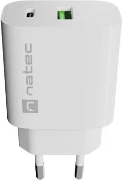 Karikues Natec Ribera 20W, USB-A USB-C, i bardhë