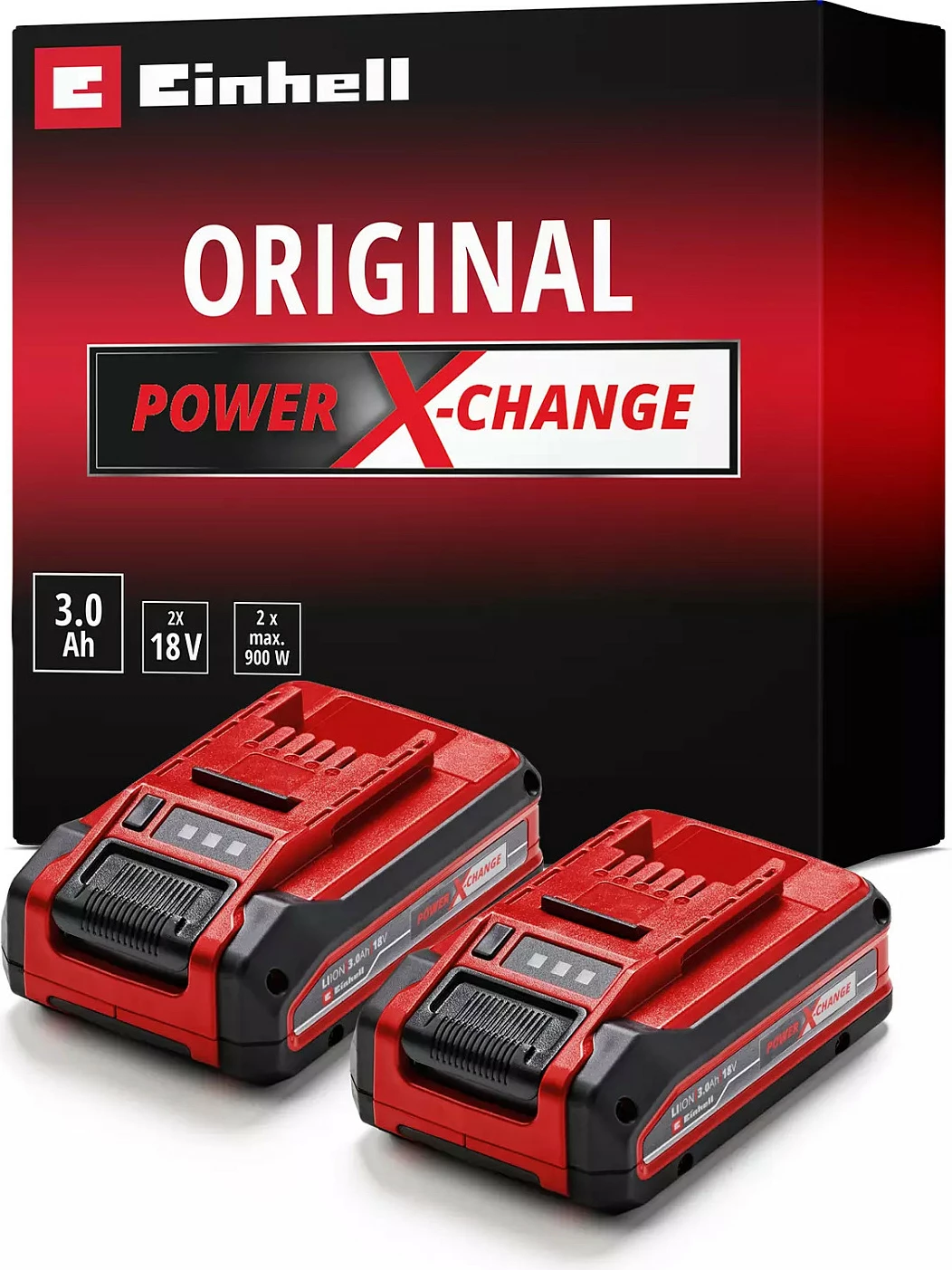 Bateri Einhell Power X-Change Plus TWIN-PACK 18V 3.0Ah, 2 copë, kuqe/zezë