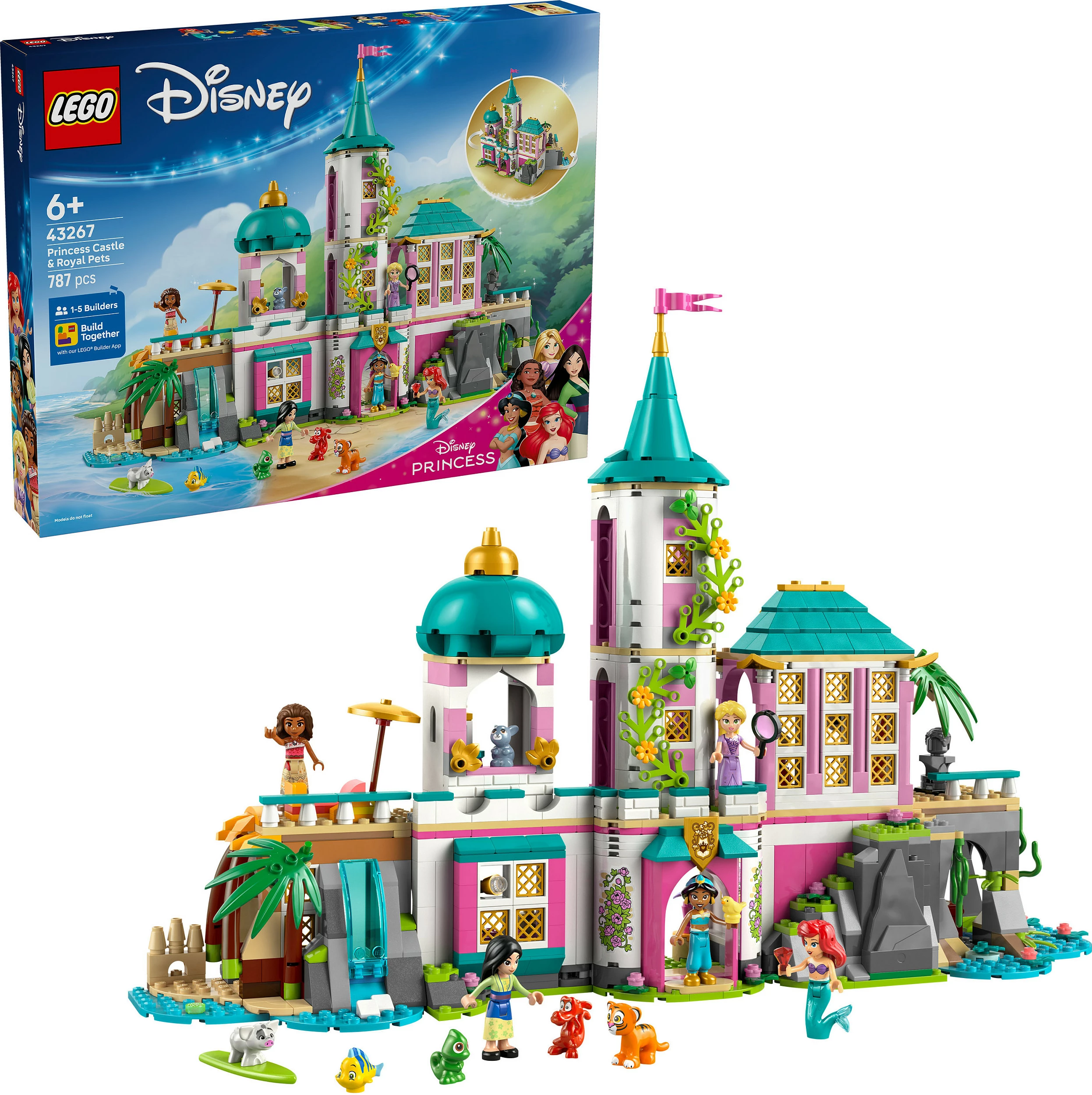 Set ndërtimi LEGO Disney Princess 43267 Princess Castle & Royal Pets, 787 copë, shumëngjyrësh