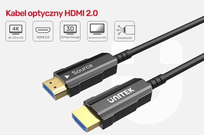 kabllo HDMI 2.0 optike Unitek 20m, e zezë